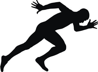 muscular sprinter runner start running black silhouette