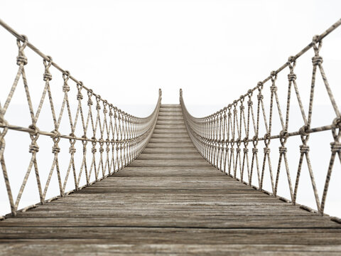 Fototapeta Rope bridge isolated on white background. 3D illustration