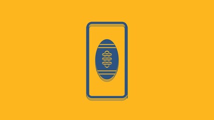 Blue Smartphone with american football ball on the screen icon isolated on orange background. Online football game for mobile phone. 4K Video motion graphic animation - Powered by Adobe