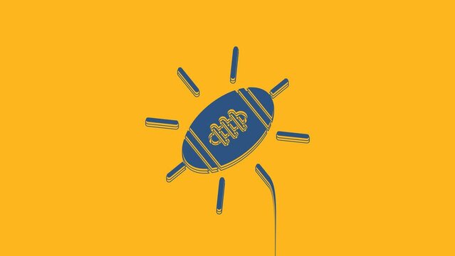 Blue American Football ball icon isolated on orange background. Rugby ball icon. Team sport game symbol. 4K Video motion graphic animation