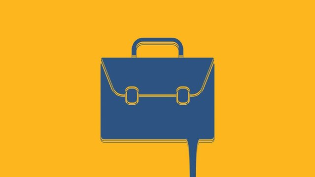 Blue Briefcase icon isolated on orange background. Business case sign. Business portfolio. 4K Video motion graphic animation