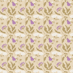 Seamless vector pattern with flowers. Botanical endless ornament in retro colors.