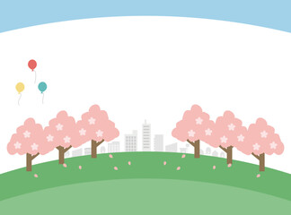 桜並木のある原っぱ