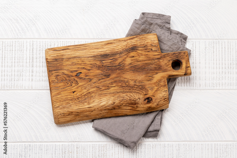 Poster Wooden cutting board and kitchen towel