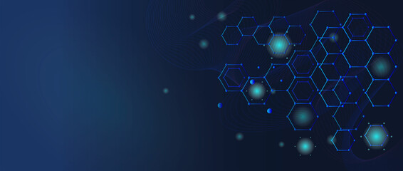 Scientific, technological molecular medical background.Genetic engineering and molecular structure, hexagon DNA network, science chemical and biotechnology concept, innovation technology, healthcare