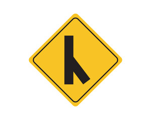 Y fork junction sign. Yellow Y junction sign.