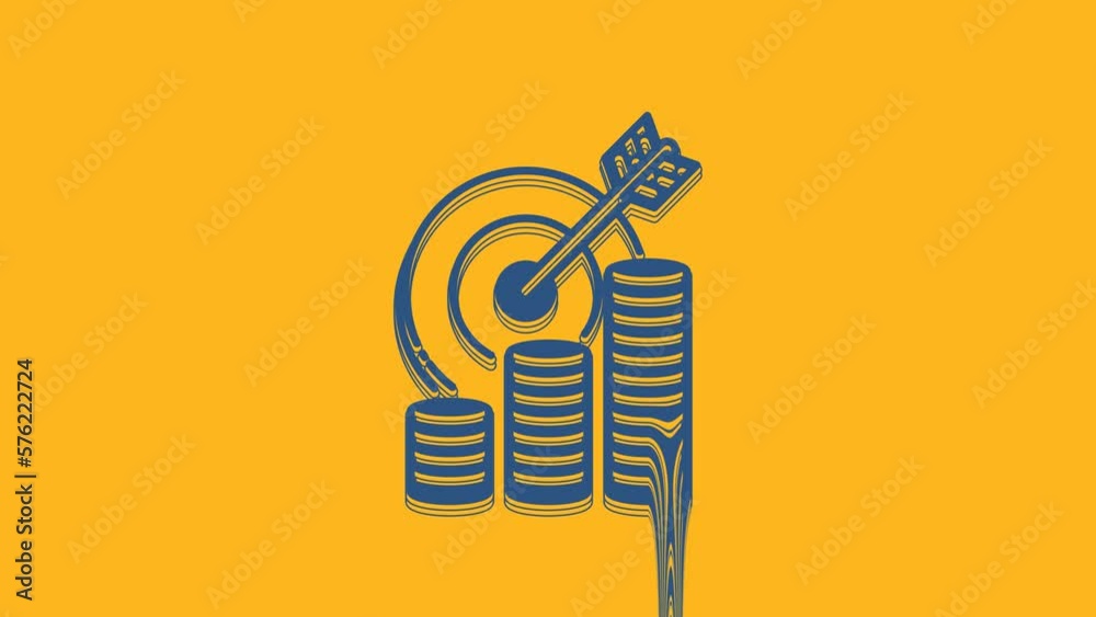 Sticker Blue Target with coin symbol icon isolated on orange background. Investment target icon. Successful business concept. Cash or Money sign. 4K Video motion graphic animation