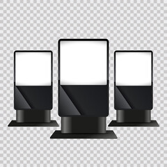 Set of three X-stand light billboard, light box mock-up for on transparency background, 3 standee boards use as advertising sign board mock-up vector illustration