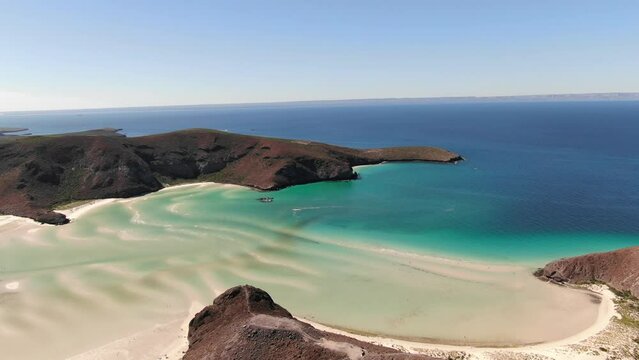 High aerial over low tide at Balandra Bay in southern Baja Sur Mexico
