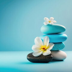 Fototapeta na wymiar Tranquil Zen Spa Experience: Banner Relaxation Among Stacked Stones and Serene Scene. Beauty Salon Massage Atmosphere. Generative Ai
