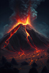 Massive Volcanic Eruption and Lava Flow. Generative Ai