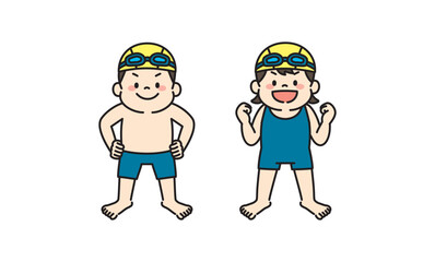 水泳に自信を持つ子供のイラスト　スイミングスクール　
