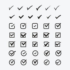 Set of check mark icon. Green check mark icon. Tick ​​symbol in black color, vector illustration. 