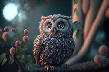 The Adorable and Wise Owl: A Close-Up View. Generative Ai