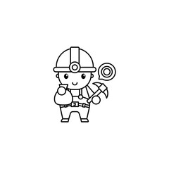 Miner Gold Mining Black white outline Icon, Logo, and cute illustration Vector