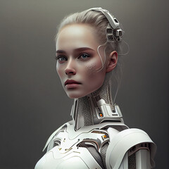 Fototapeta Androide humanoide robot femenino biónico , ilustración generada con IA obraz