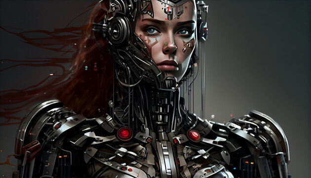 Androide humanoide robot femenino bi&oacute;nico , ilustraci&oacute;n generada con IA
