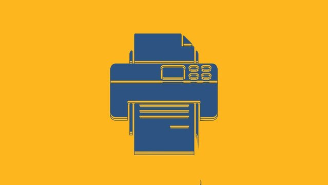 Blue Printer icon isolated on orange background. 4K Video motion graphic animation