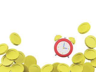 時計とたくさんのコイン　お金　