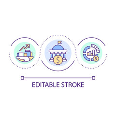 Government regulation of economic development loop concept icon. Financial sector increasing program abstract idea thin line illustration. Isolated outline drawing. Editable stroke. Arial font used