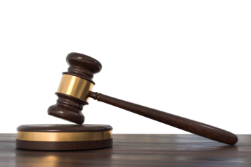 Wooden gavel isolated on transparent background - law concept