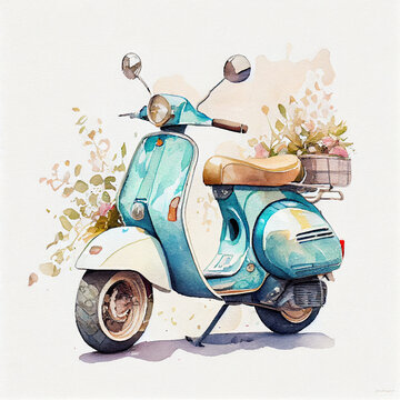 motorcycle classic retro watercolor created by Generative Ai Tools