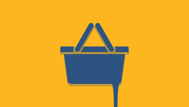 Blue Shopping basket icon isolated on orange background. Online buying concept. Delivery service sign. Shopping cart symbol. 4K Video motion graphic animation