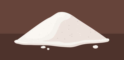 White beet sugar sand pile. Granulated sweet food ingredient, granules, crystals heap, crumbs. Flat cartoon vector illustration