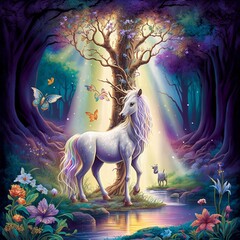 Naklejka premium horse in a fairy forest.