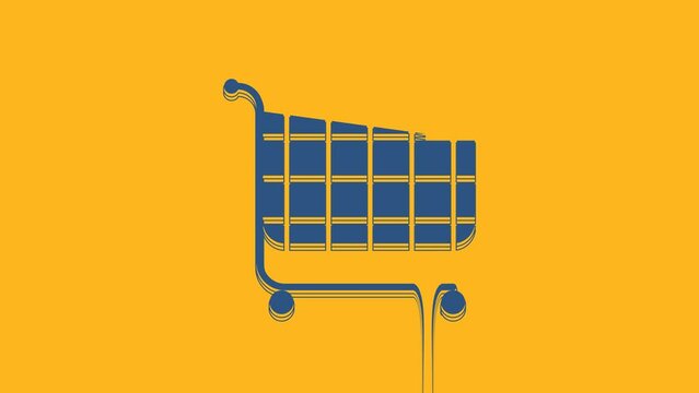 Blue Shopping cart icon isolated on orange background. Online buying concept. Delivery service sign. Supermarket basket symbol. 4K Video motion graphic animation