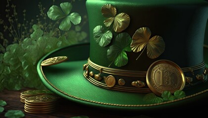 St Patrick's Day Concept, Green Hat background, Ai, Ai Generated