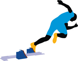 start run athlete sprinter runner from starting blocks - obrazy, fototapety, plakaty