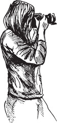 Hand sketch photographing woman. Vector illustration.