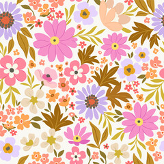Fototapeta na wymiar Fashionable abstract seamless background with colorful tropical leaves and flowers on a light yellow background. Vector design. Floral background. Printing and textiles. Summer.