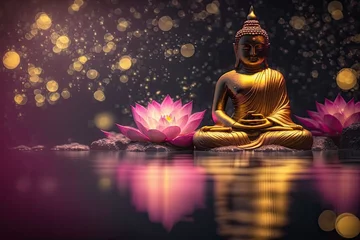 Foto auf Alu-Dibond statue of buddha on a lotus flower, generative AI © Kien