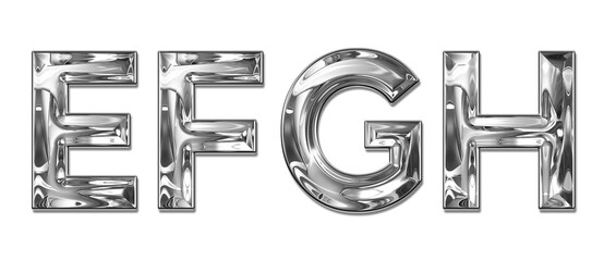 realistic silver chrome metal letters alphabet EFGH transparent PNG file - obrazy, fototapety, plakaty