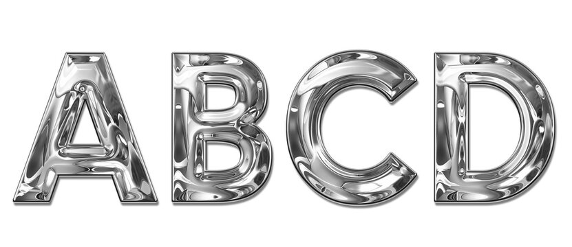 realistic silver chrome metal letters alphabet ABCD transparent PNG file
