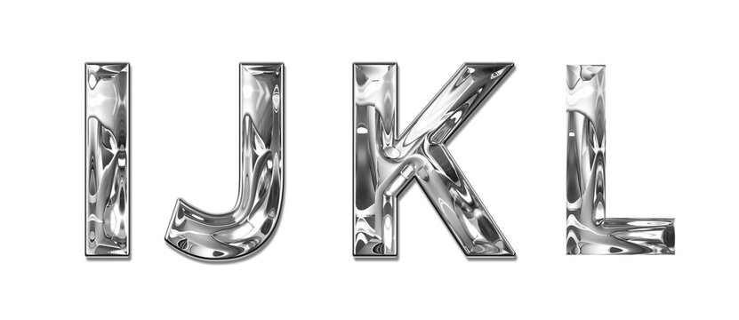 realistic silver chrome metal letters alphabet IJKL transparent PNG file