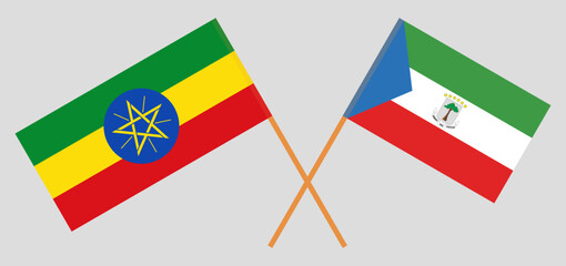 Crossed flags of Ethiopia and Equatorial Guinea. Official colors. Correct proportion