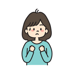 手を握って緊張する女性のイラスト