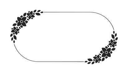Floral wreath frame template. Rounded oval border with vine and hand drawn flower pattern. Vector round border with space for text. © Aletheia Shade