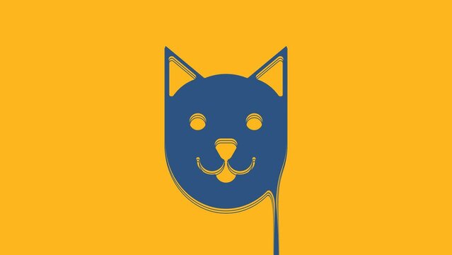 Blue Cat icon isolated on orange background. 4K Video motion graphic animation