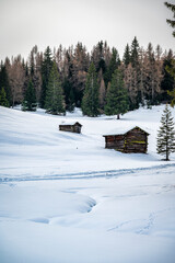 Alta Val Badia in winter. The village of La Val surrounded by the Dolomites.  - 576235592