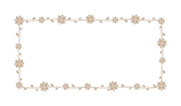 Floral beige rectangle frame. Botanical boho border vector illustration. Simple elegant romantic style for wedding events, card design, logo, labels, social media posts, templates