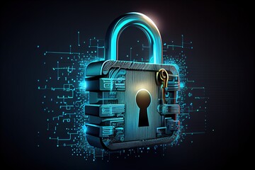 Cybersecurity Padlock. Modern 3d illustration of data protection, digital lock. Antivirus for cyber security. Software development, encryption, data protection. Generative AI