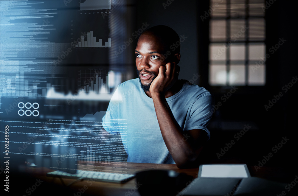Aufkleber Locating the bug and fixing it swiftly. Shot of a programmer working on a computer code at night.