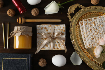 Concept of jewish Passover holiday, top view