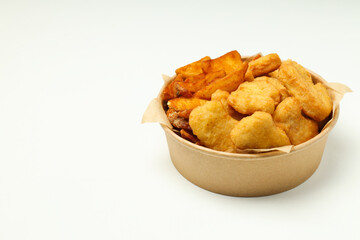 Concept of tasty fast food, nuggets, space for text