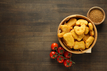 Concept of tasty fast food, nuggets, space for text