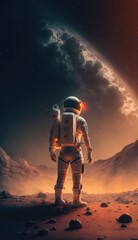 Astronaut and astronauts  exploring planets in outer space, made with generated ai - obrazy, fototapety, plakaty